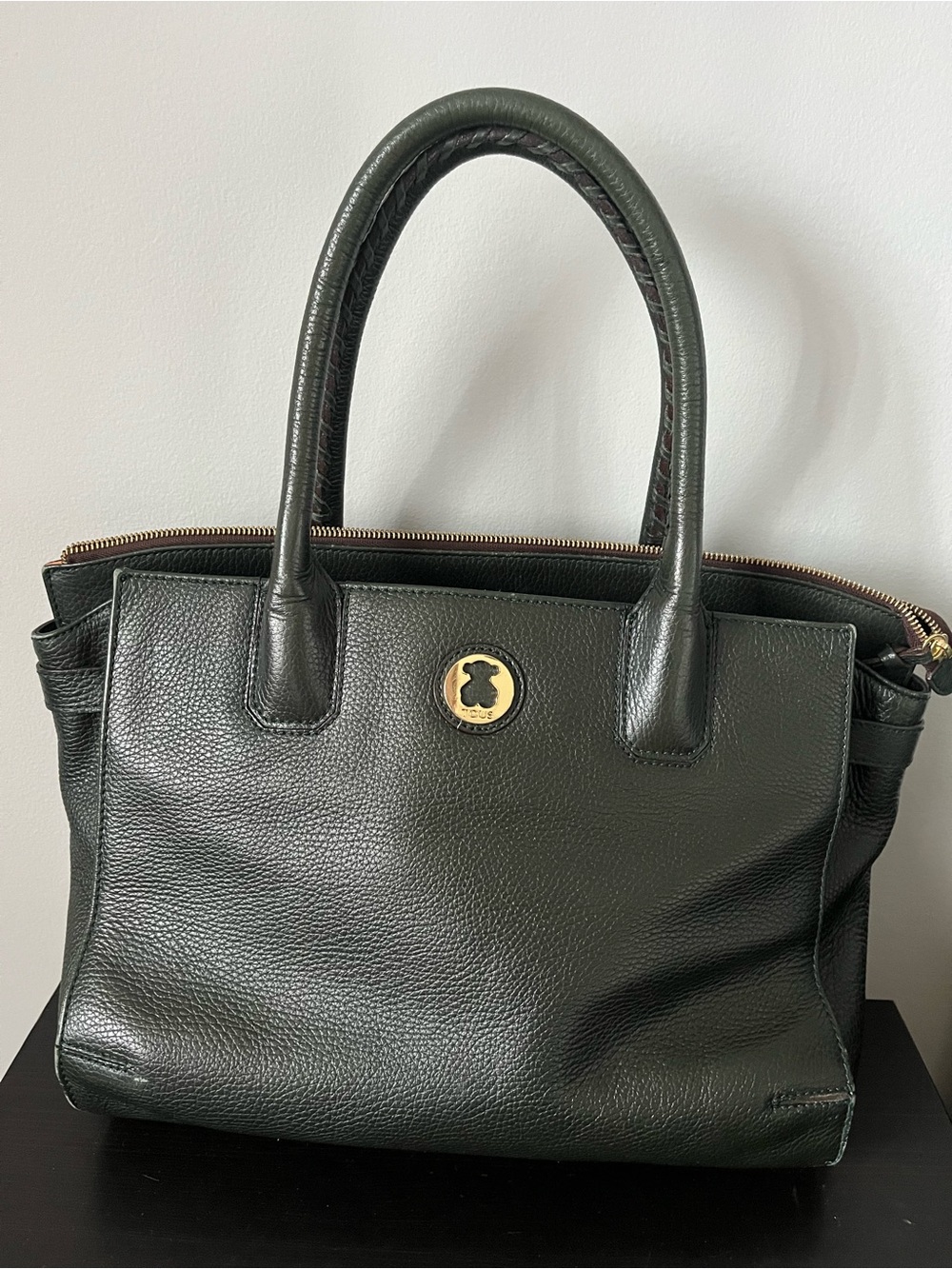 Tous Leather Tote Bag in Dark Green